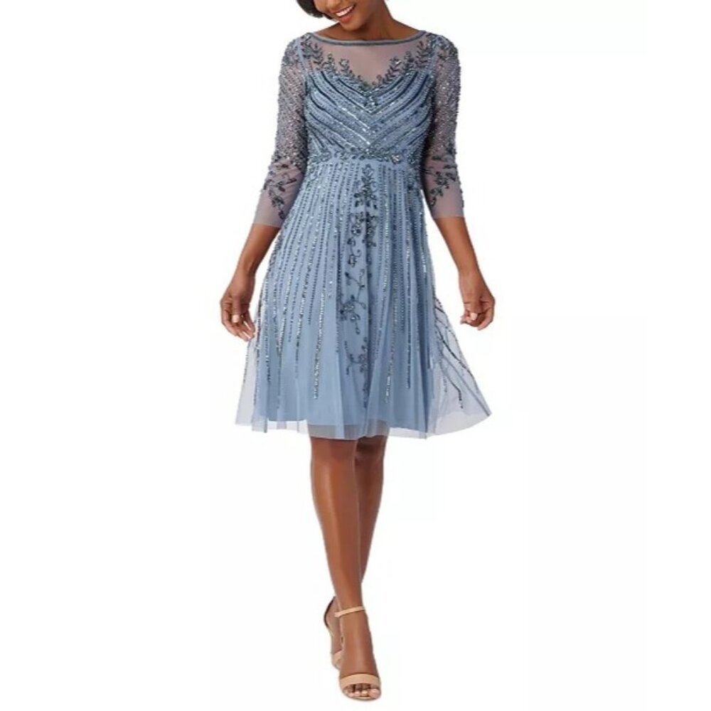 NWT Adriana Papell Beaded Sequin Cocktail Dress Size 0 Retail $279
